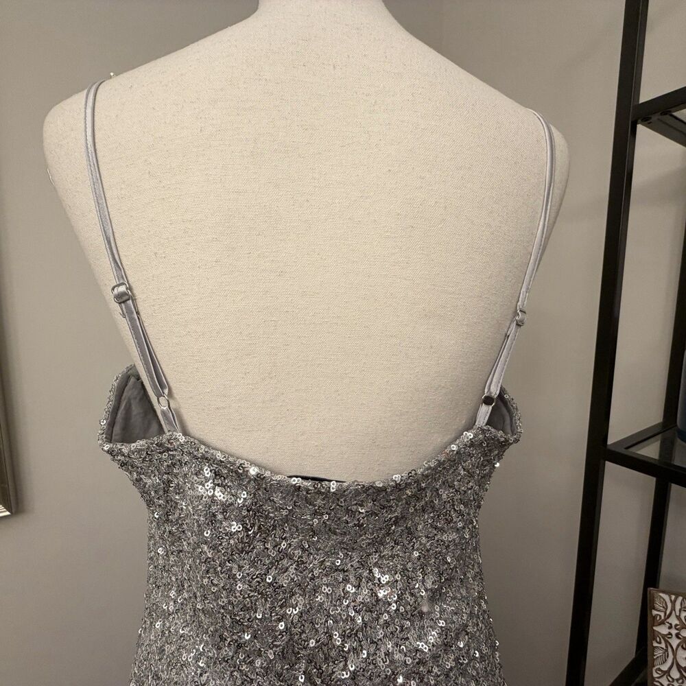 Greylin Silver Sequin Midi Dress Formal Cocktail Wedding Party - Picture 2 of 7